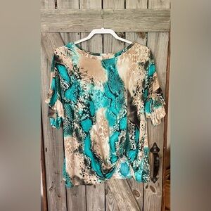 Stylish Teal and Beige Women's Blouse
